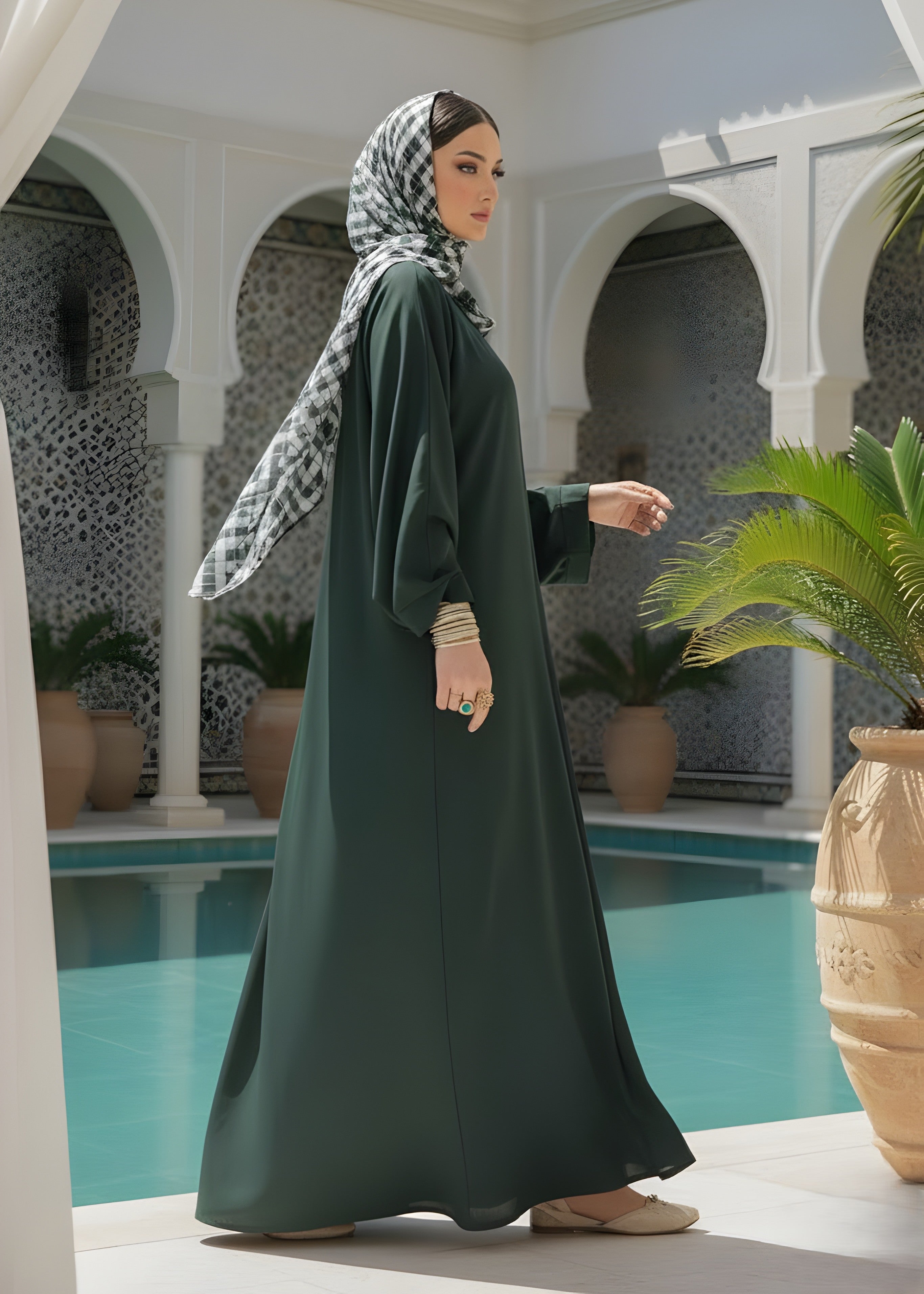 elegant  Bottle Green Front Open Abaya,